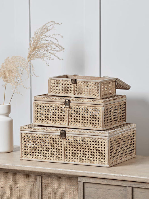 Three Rattan Storage Boxes