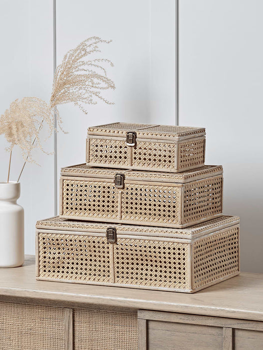 Three Rattan Storage Boxes