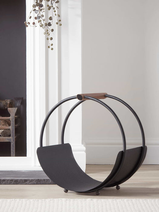 Faux Leather Handle Round Log Holder