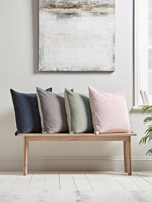 Large Velvet & Linen Cushion - Blue