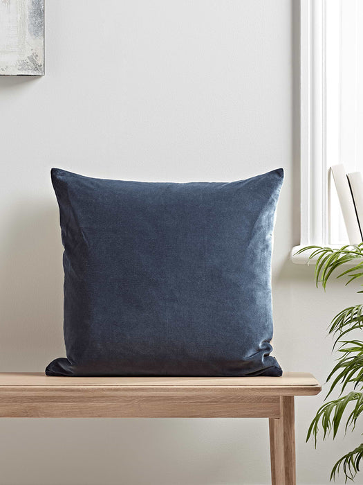Large Velvet & Linen Cushion - Blue