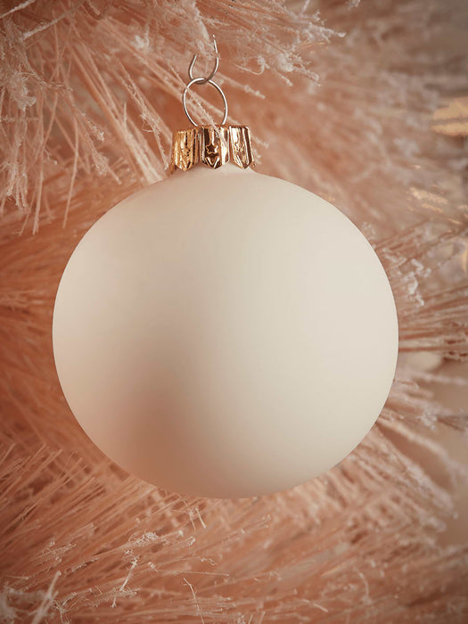 Six Small Handblown Glass Baubles - Cream
