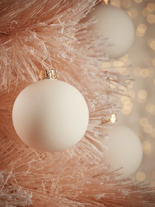 Six Small Handblown Glass Baubles - Cream