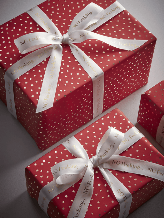 Mini Stars Wrapping Paper - Red & Gold - 10m
