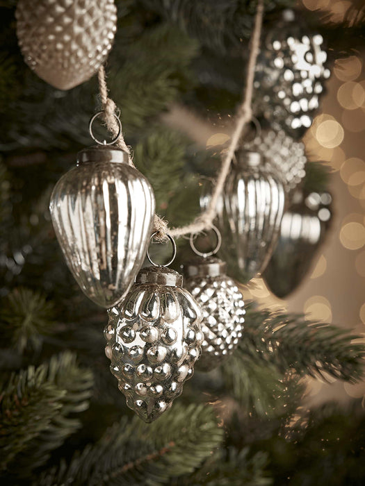 Two Vintage Mercuried Glass Bauble Garlands - Silver