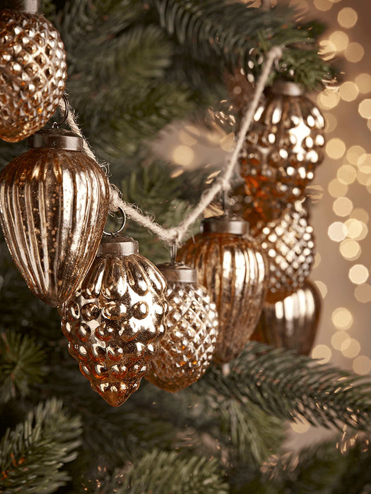 Two Vintage Mercuried Glass Bauble Garlands - Gold