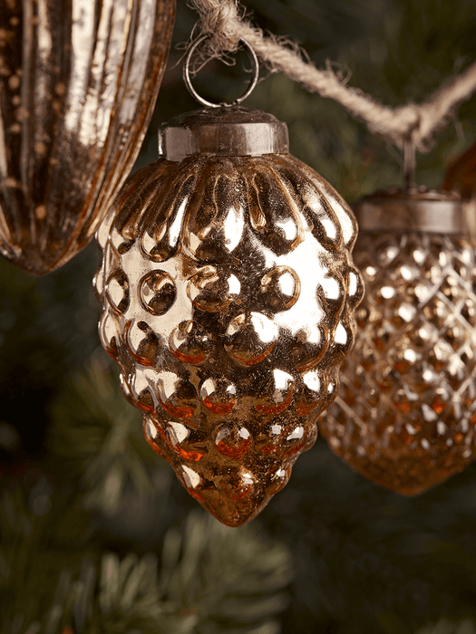 Two Vintage Mercuried Glass Bauble Garlands - Gold