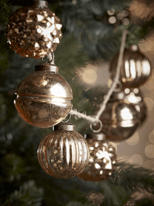 Two Vintage Mercuried Glass Bauble Garlands - Gold