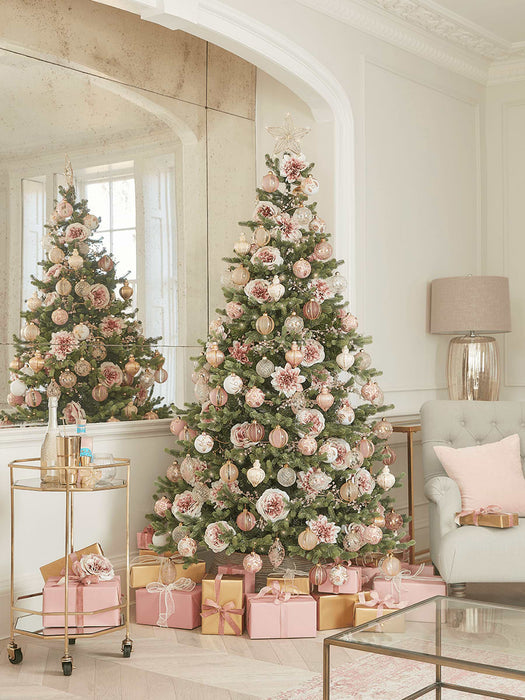 Twelve Glittered Glass Baubles - Gold & Blush