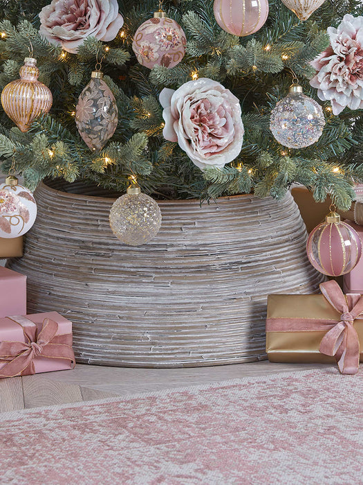 Round Rattan Tree Ring - Whitewashed