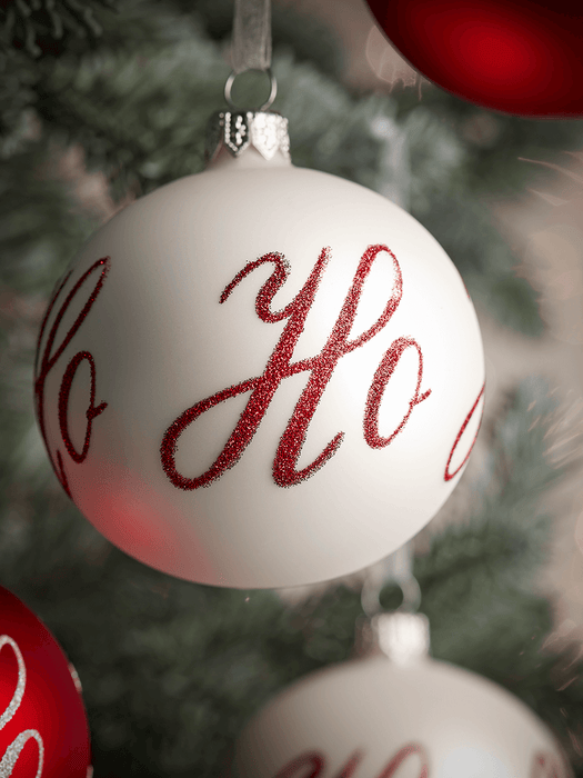 Six Ho Ho Ho Glass Baubles