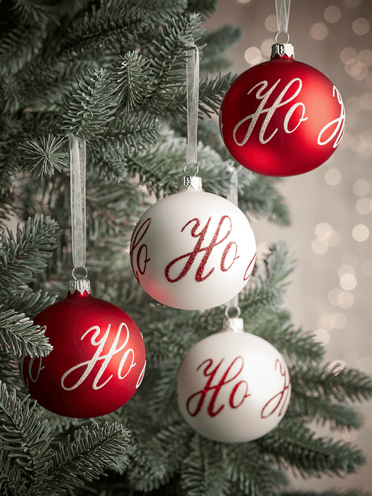 Six Ho Ho Ho Glass Baubles