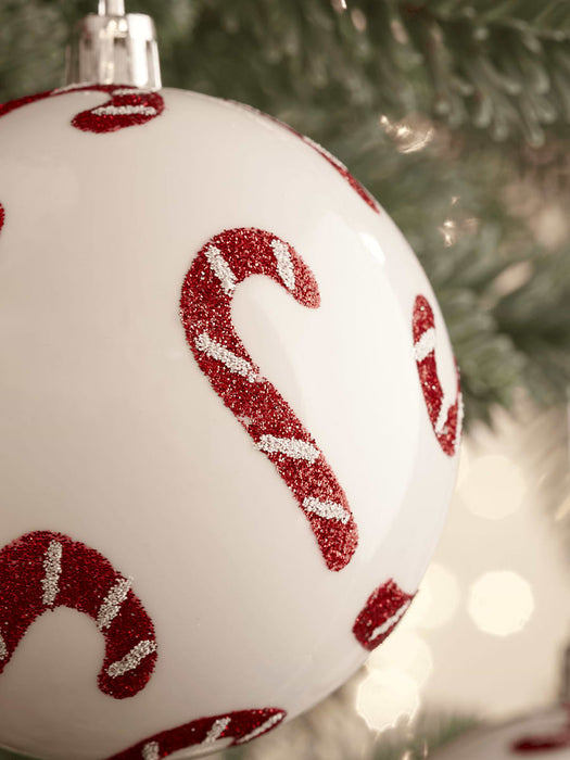 Twelve Candy Cane Shatterproof Baubles