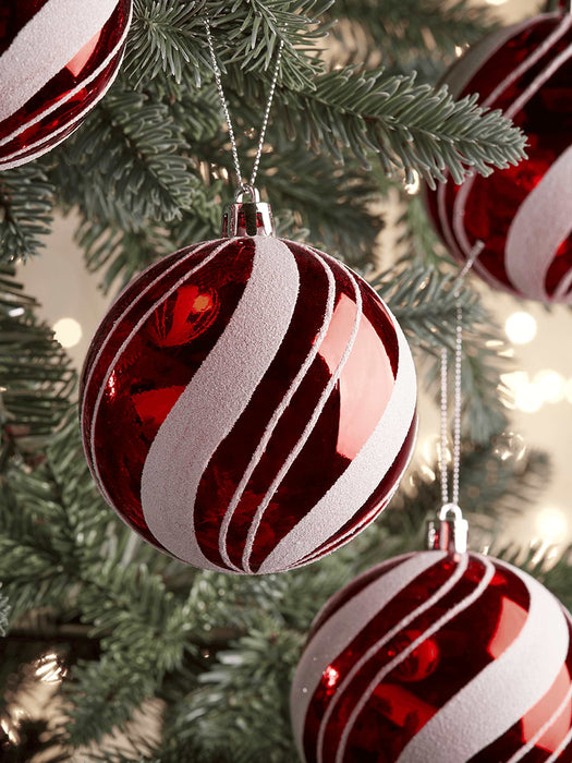 Twelve Candy Striped Shatterproof Baubles