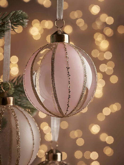 Twelve Glittered Glass Baubles - Gold & Blush