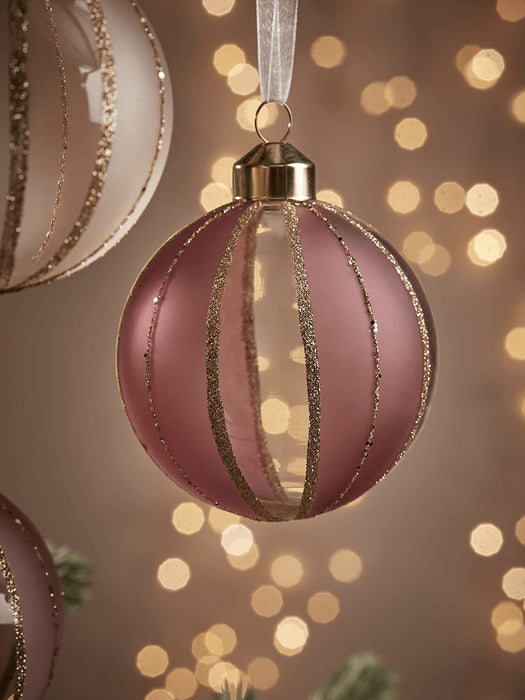 Twelve Glittered Glass Baubles - Gold & Blush