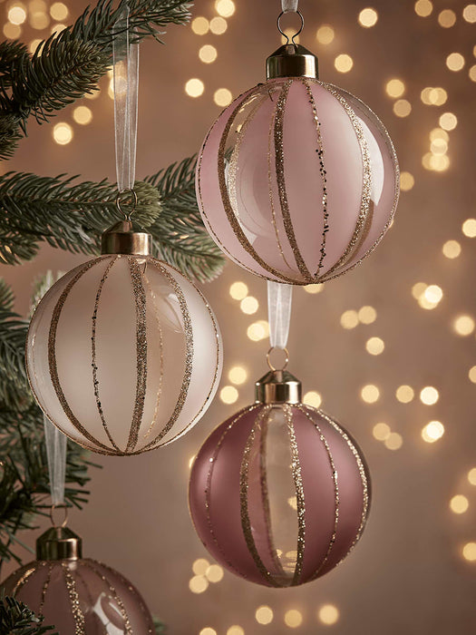 Twelve Glittered Glass Baubles - Gold & Blush