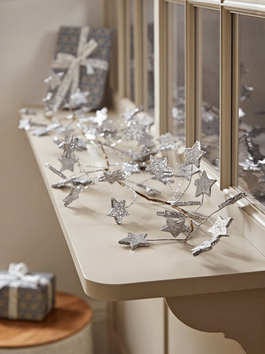 Glittered Starburst Garland - Silver