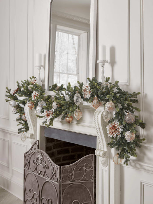 Twelve Glittered Glass Baubles - Gold & Blush