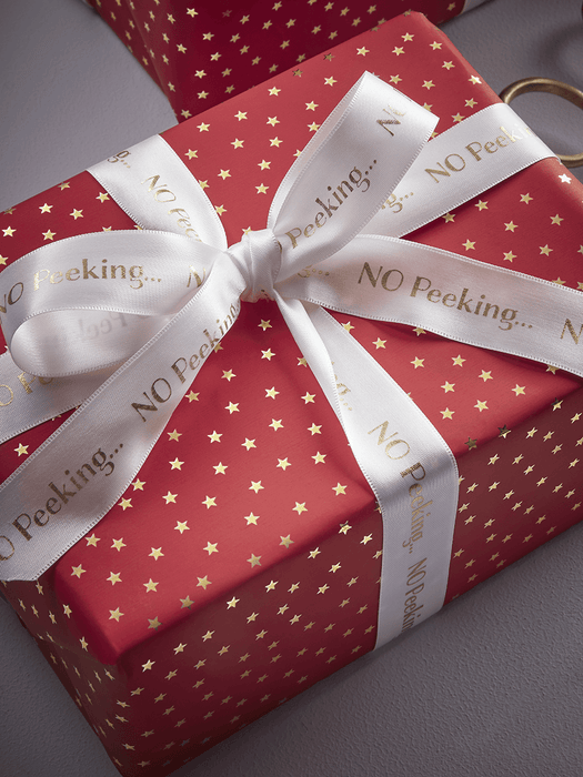 Mini Stars Wrapping Paper - Red & Gold - 10m
