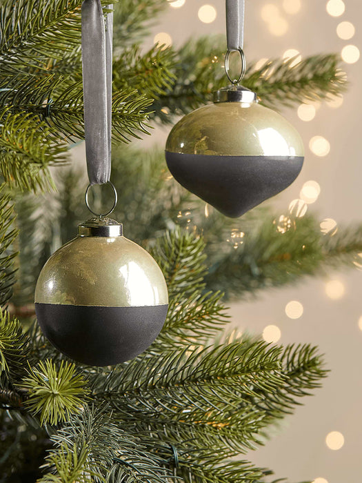 Six Two Toned Glass Baubles - Gold & Black