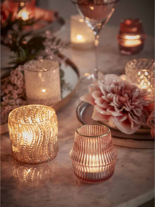 Two Textured Amber Tealight Holders