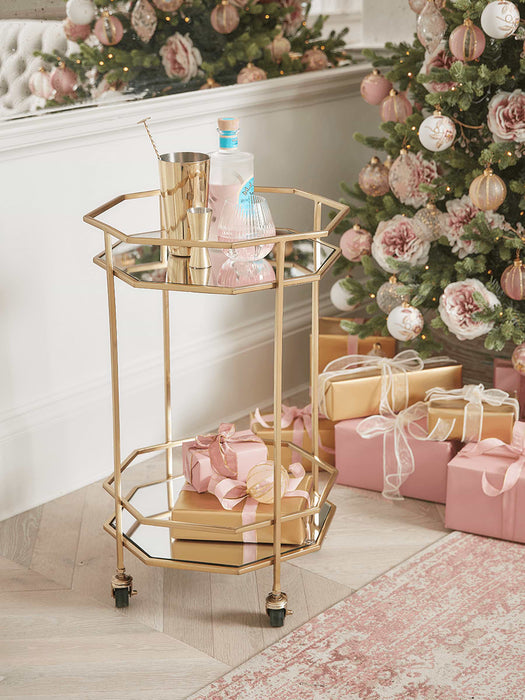 Octagonal Drinks Trolley - Gold