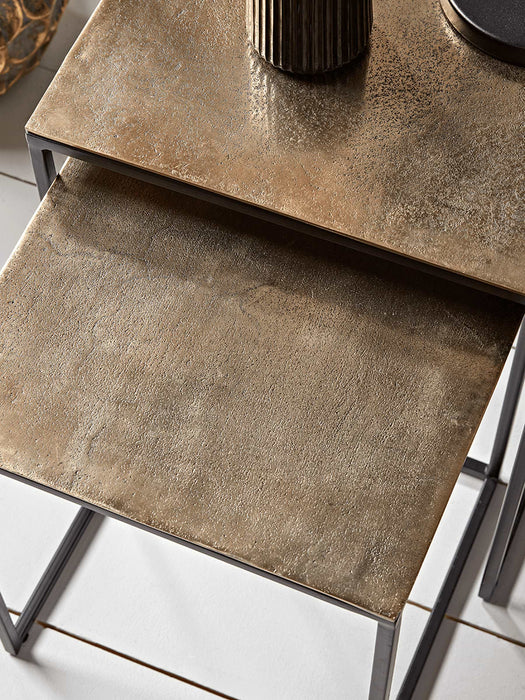 Three Gold Textured Nesting Tables - Square