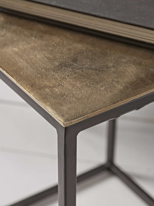 Three Gold Textured Nesting Tables - Square