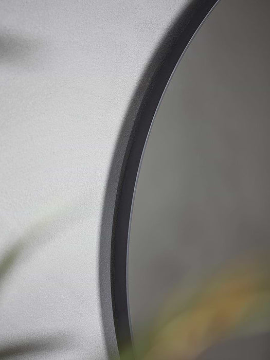 Black Slim Frame Round Mirror