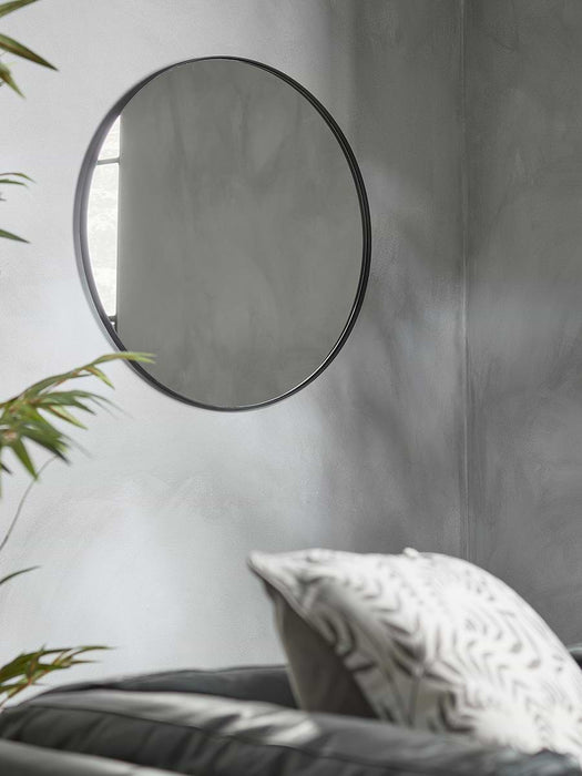Black Slim Frame Round Mirror - Medium