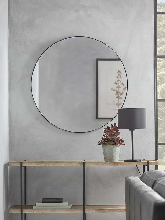 Black Slim Frame Round Mirror - Large