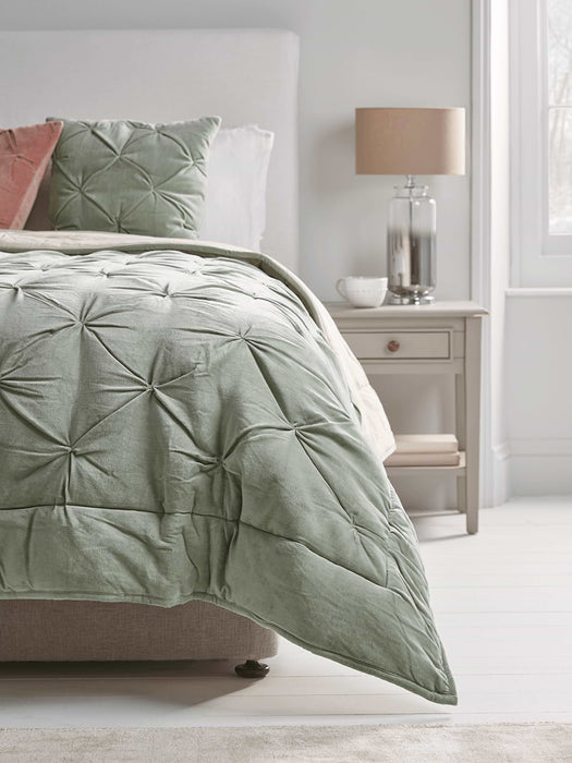 Velvet Pin-Tucked Quilt - Sage