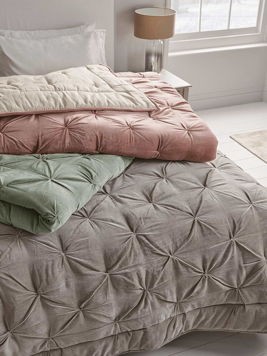 Velvet Pin-Tucked Quilt - Sage