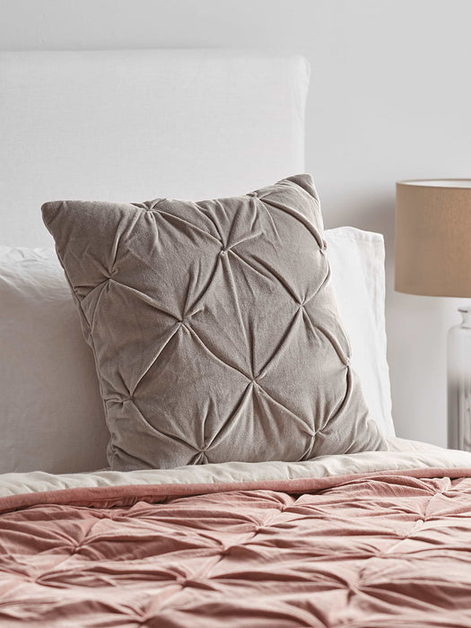 Velvet Pin-Tucked Cushion - Grey