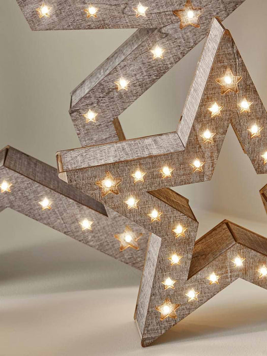 Two Light Up Wooden Stars