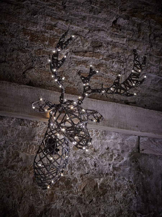 Indoor Outdoor Faux Rattan Light Up Stag Head