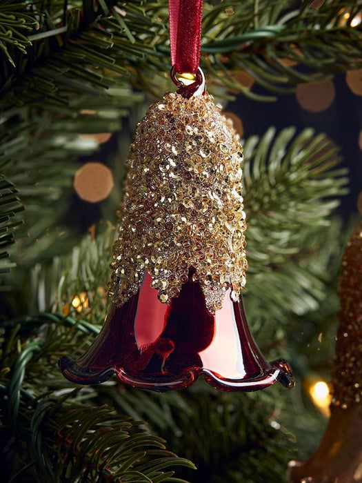 Four Glittered Glass Bells