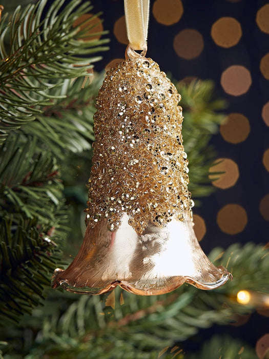 Four Glittered Glass Bells