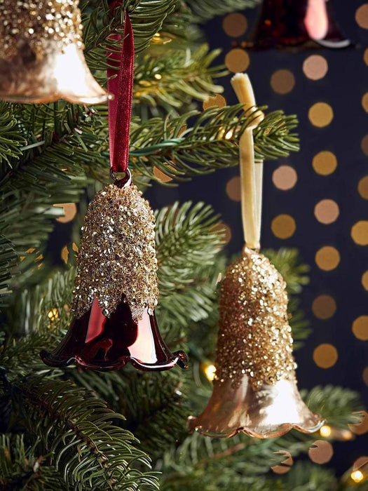 Four Glittered Glass Bells