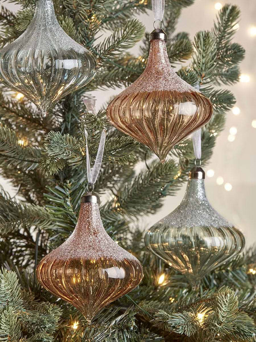 Four Large Amber & Grey Fluted Glass Drops