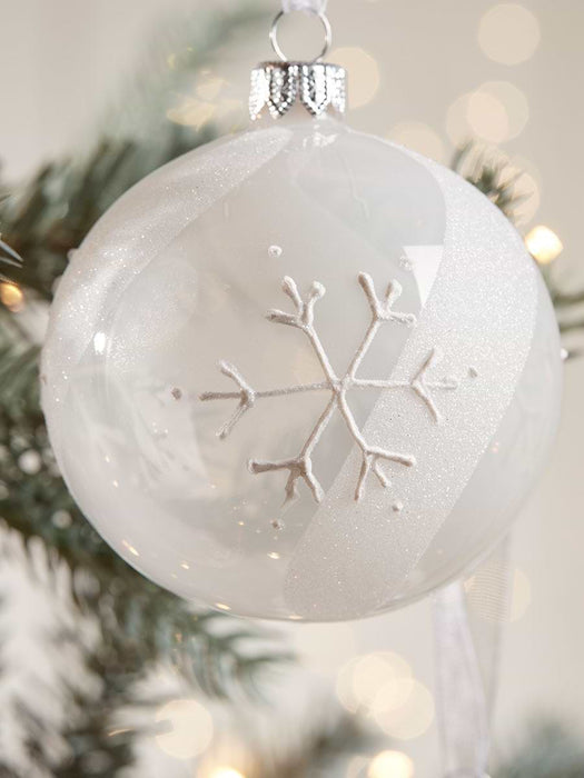 Six Snowflake Glass Baubles - Red Mix