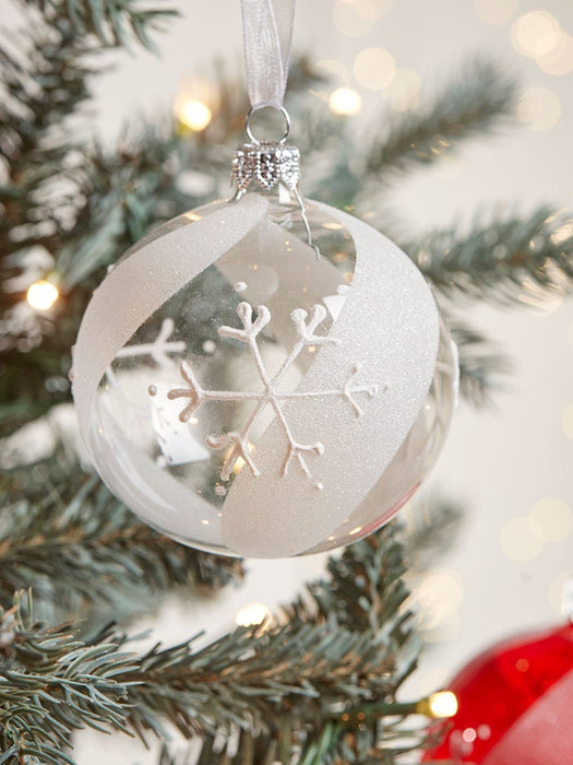 Six Snowflake Glass Baubles - Red Mix
