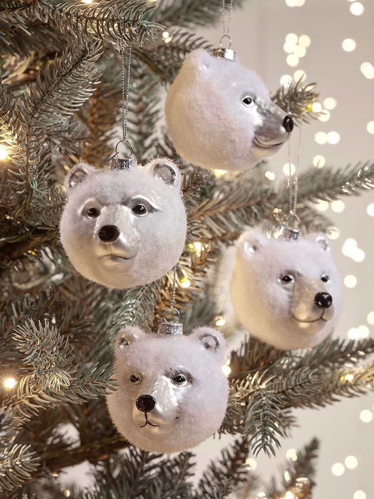 Four Polar Bear Glass Baubles