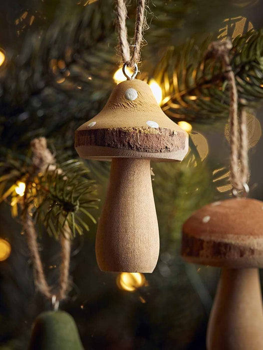 Four Wooden Hanging Mushrooms