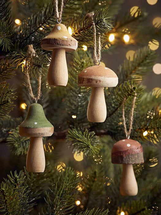 Four Wooden Hanging Mushrooms