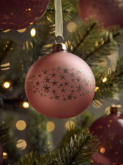 Six Glittered Star Glass Baubles - Blush