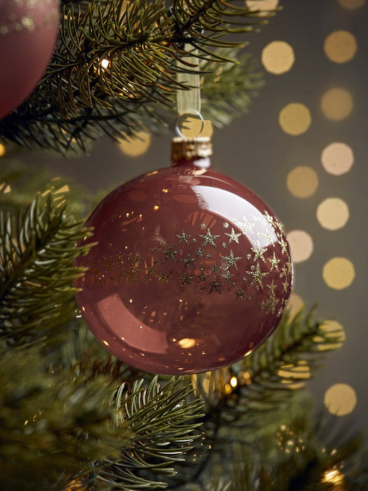 Six Glittered Star Glass Baubles - Blush