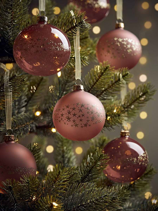Six Glittered Star Glass Baubles