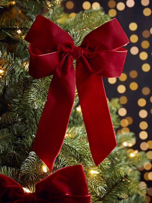 Four Oversized Opulent Velvet Tree Bows - Deep Red